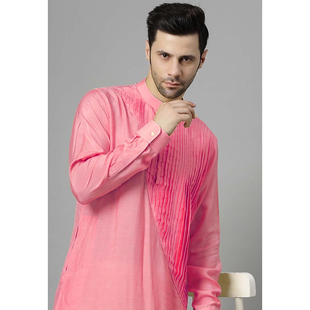 UTSAV FASHION Men Pink Pleated Silk Kurta and Pant