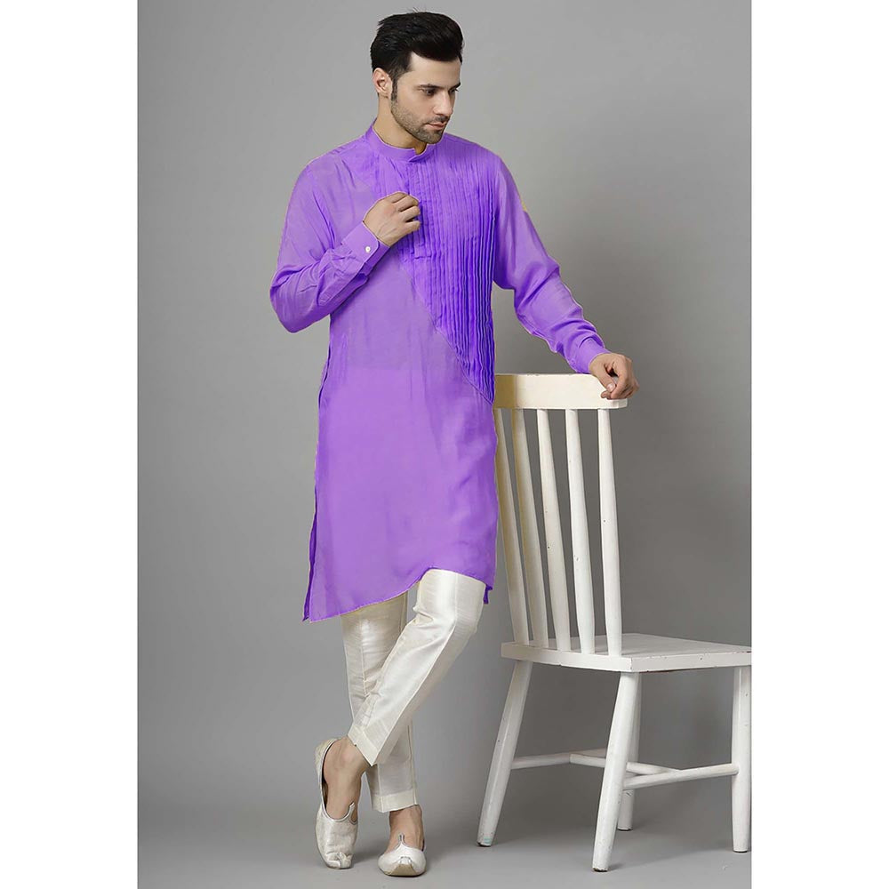 UTSAV FASHION Men Purple Pleated Silk Kurta and Pant
