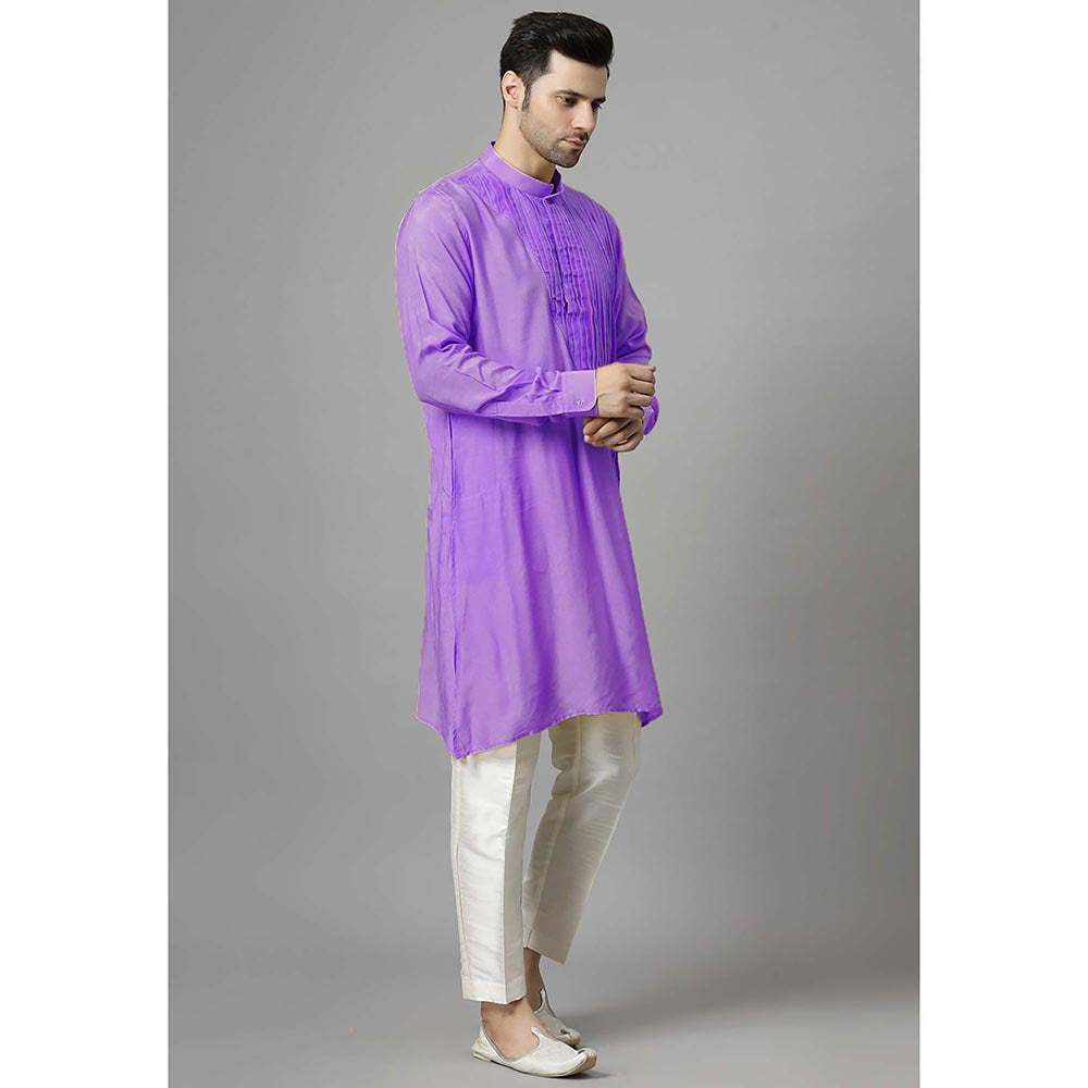 UTSAV FASHION Men Purple Pleated Silk Kurta and Pant