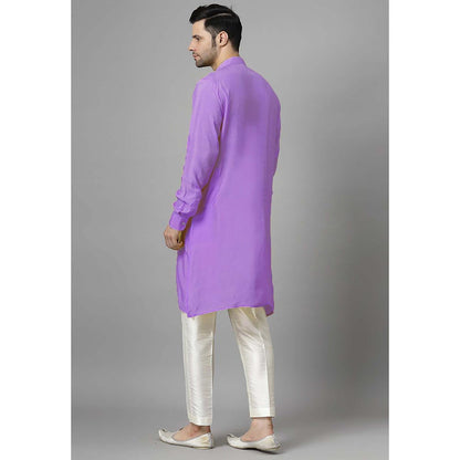 UTSAV FASHION Men Purple Pleated Silk Kurta and Pant