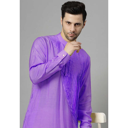 UTSAV FASHION Men Purple Pleated Silk Kurta and Pant