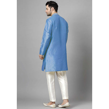 UTSAV FASHION Blue Mandarin Collar Beads and Stones Straight Kurta and Pant