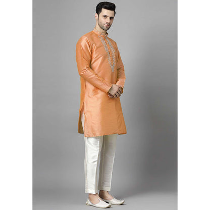 UTSAV FASHION Orange Mandarin Collar Beads and Stones Straight Kurta and Pant