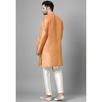 UTSAV FASHION Orange Mandarin Collar Beads and Stones Straight Kurta and Pant