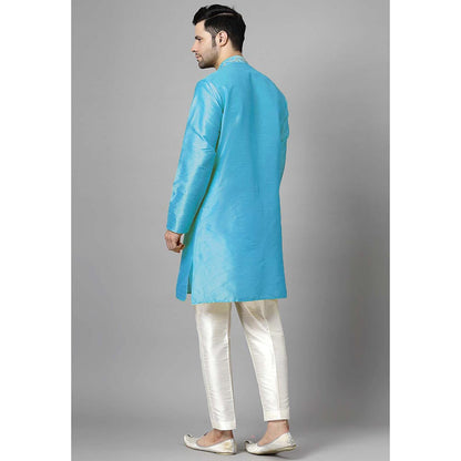 UTSAV FASHION Turquoise Mandarin Collar Beads and Stones Straight Kurta and Pant
