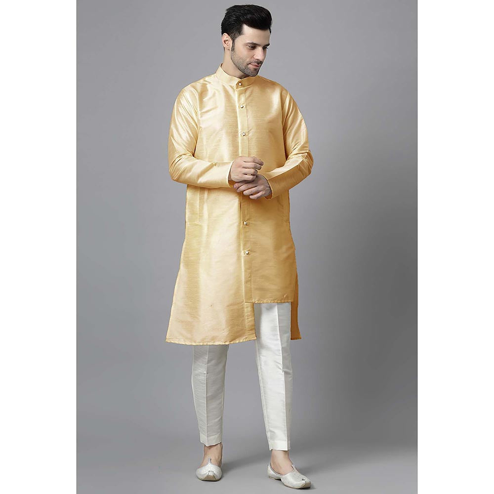 UTSAV FASHION Men Cream Silk Straight Kurta and Pant