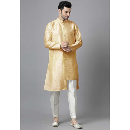 UTSAV FASHION Men Cream Silk Straight Kurta and Pant