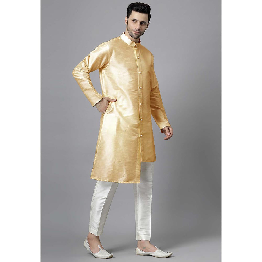 UTSAV FASHION Men Cream Silk Straight Kurta and Pant