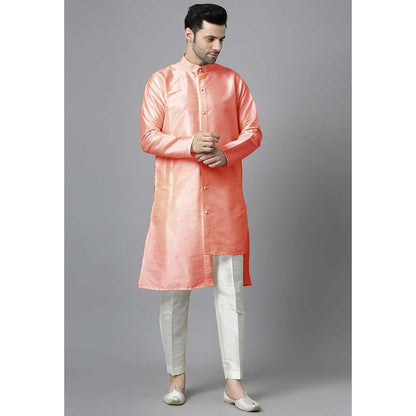 UTSAV FASHION Men Peach Silk Straight Kurta and Pant