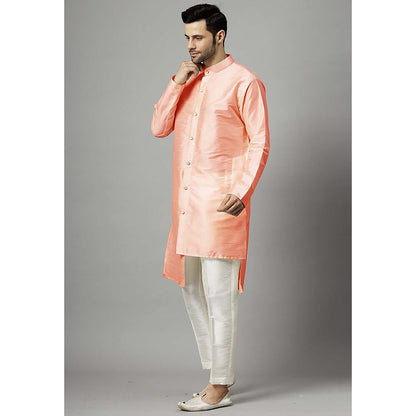UTSAV FASHION Men Peach Silk Straight Kurta and Pant