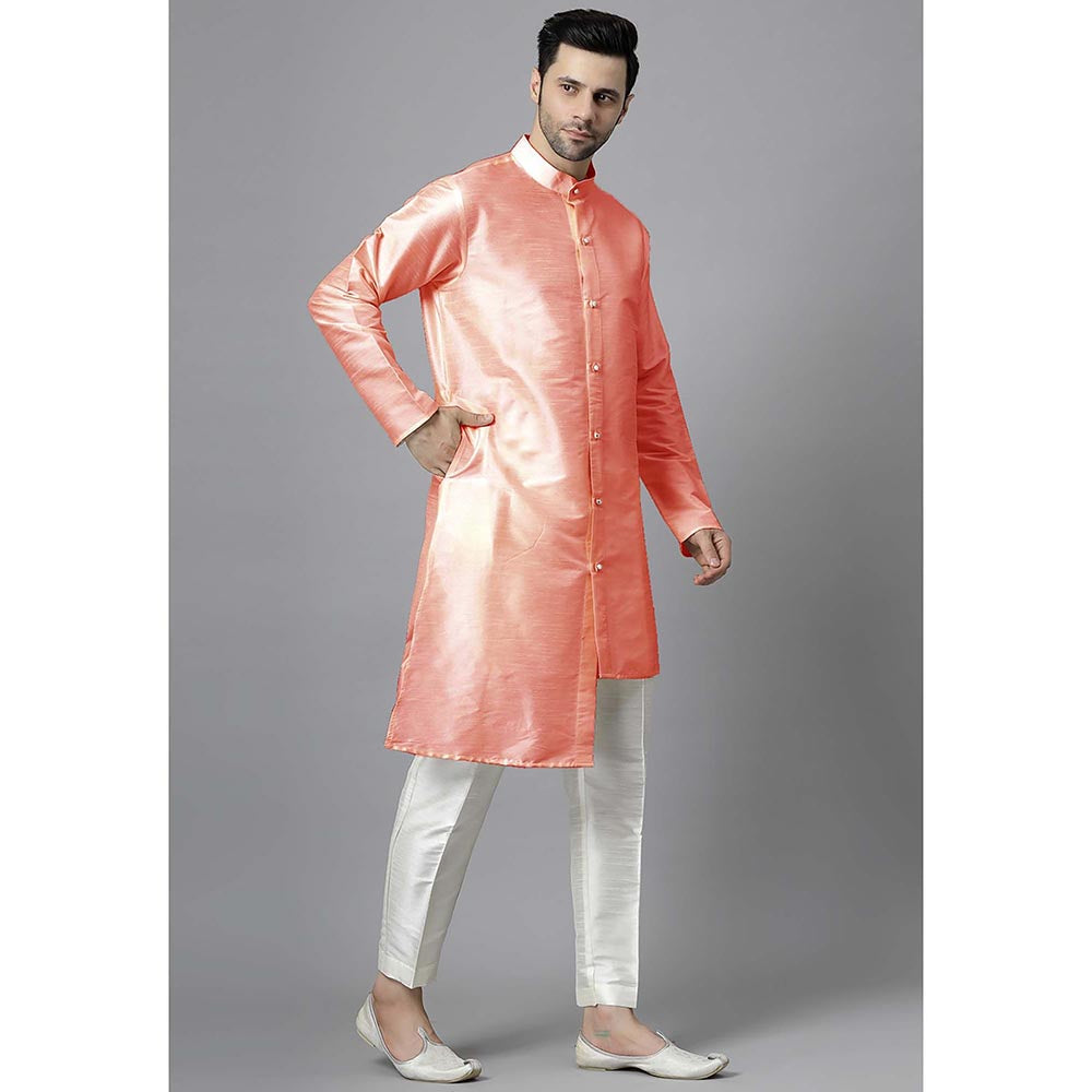 UTSAV FASHION Men Peach Silk Straight Kurta and Pant