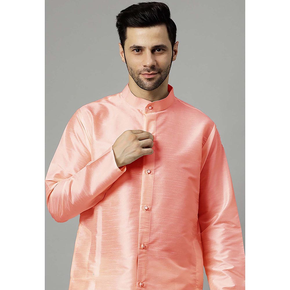 UTSAV FASHION Men Peach Silk Straight Kurta and Pant