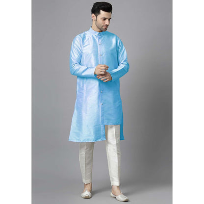 UTSAV FASHION Men Blue Silk Straight Kurta and Pant