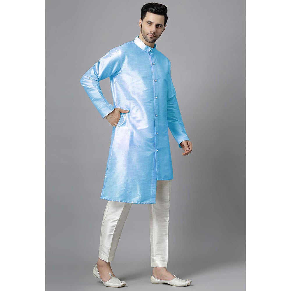 UTSAV FASHION Men Blue Silk Straight Kurta and Pant
