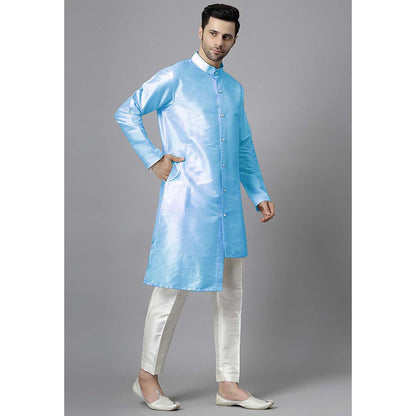 UTSAV FASHION Men Blue Silk Straight Kurta and Pant