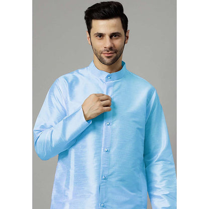 UTSAV FASHION Men Blue Silk Straight Kurta and Pant
