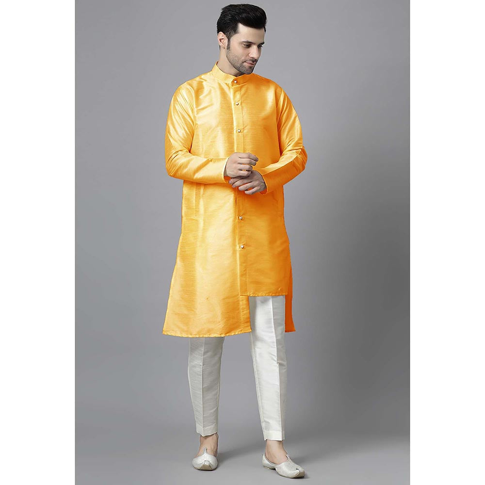 UTSAV FASHION Men Yellow Silk Straight Kurta and Pant