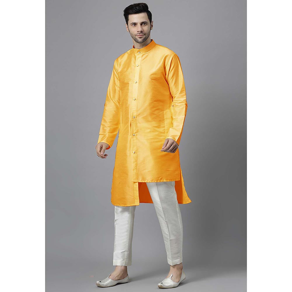 UTSAV FASHION Men Yellow Silk Straight Kurta and Pant