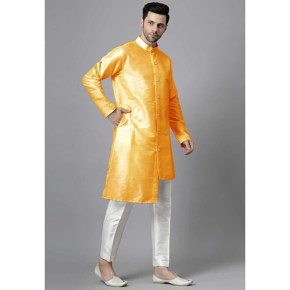 UTSAV FASHION Men Yellow Silk Straight Kurta and Pant