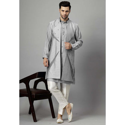 UTSAV FASHION Grey Dupion Silk Straight Kurta and Pant with Jacket