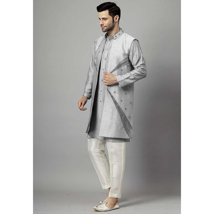 UTSAV FASHION Grey Dupion Silk Straight Kurta and Pant with Jacket