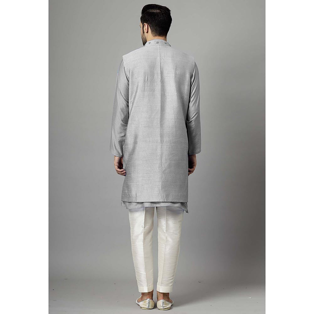 UTSAV FASHION Grey Dupion Silk Straight Kurta and Pant with Jacket