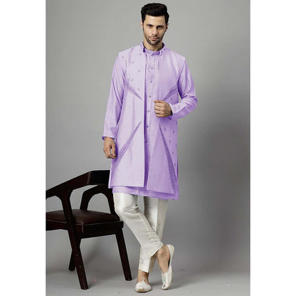 UTSAV FASHION Purple Dupion Silk Straight Kurta and Pant with Jacket