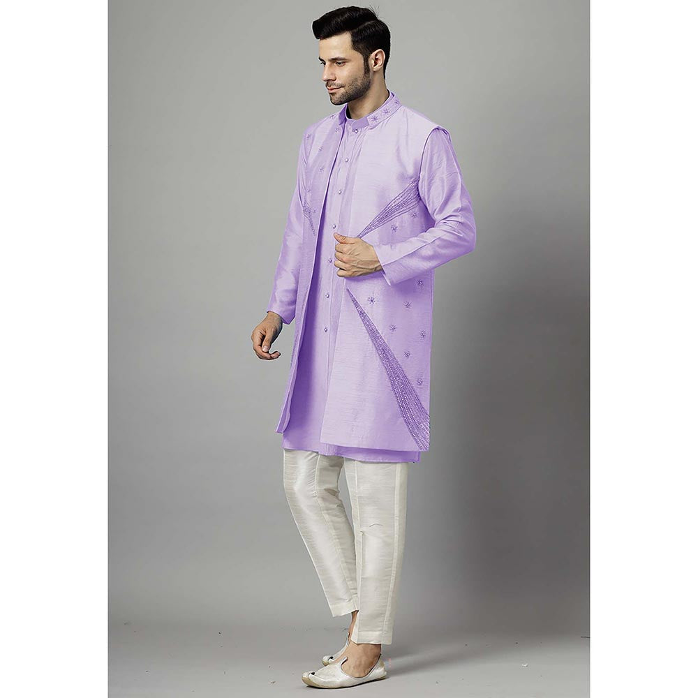 UTSAV FASHION Purple Dupion Silk Straight Kurta and Pant with Jacket