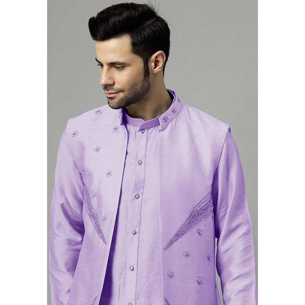 UTSAV FASHION Purple Dupion Silk Straight Kurta and Pant with Jacket