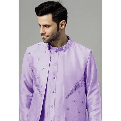 UTSAV FASHION Purple Dupion Silk Straight Kurta and Pant with Jacket