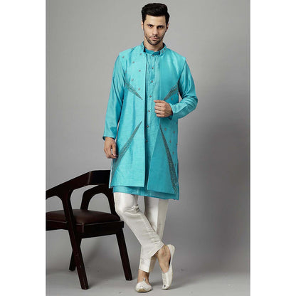 UTSAV FASHION Turquoise Dupion Silk Straight Kurta and Pant with Jacket