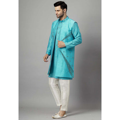 UTSAV FASHION Turquoise Dupion Silk Straight Kurta and Pant with Jacket