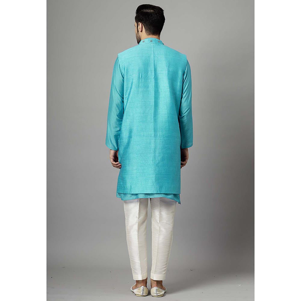 UTSAV FASHION Turquoise Dupion Silk Straight Kurta and Pant with Jacket