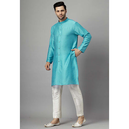 UTSAV FASHION Turquoise Dupion Silk Straight Kurta and Pant with Jacket
