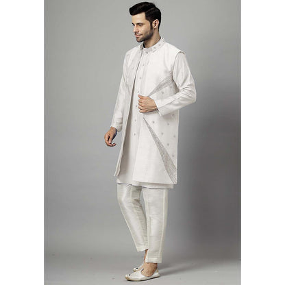 UTSAV FASHION Off White Dupion Silk Straight Kurta and Pant with Jacket