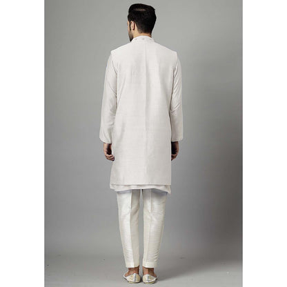 UTSAV FASHION Off White Dupion Silk Straight Kurta and Pant with Jacket