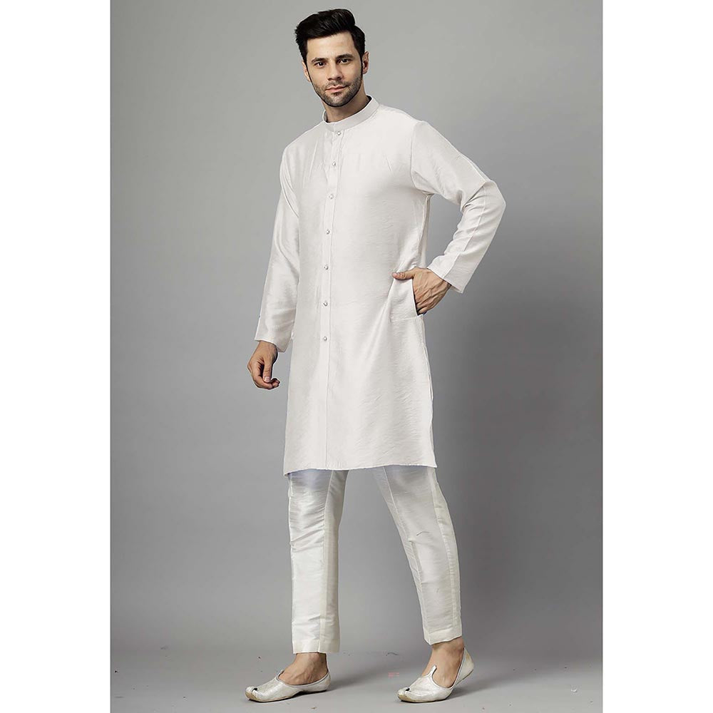 UTSAV FASHION Off White Dupion Silk Straight Kurta and Pant with Jacket
