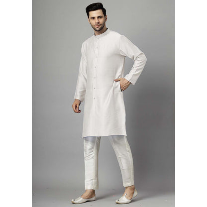 UTSAV FASHION Off White Dupion Silk Straight Kurta and Pant with Jacket