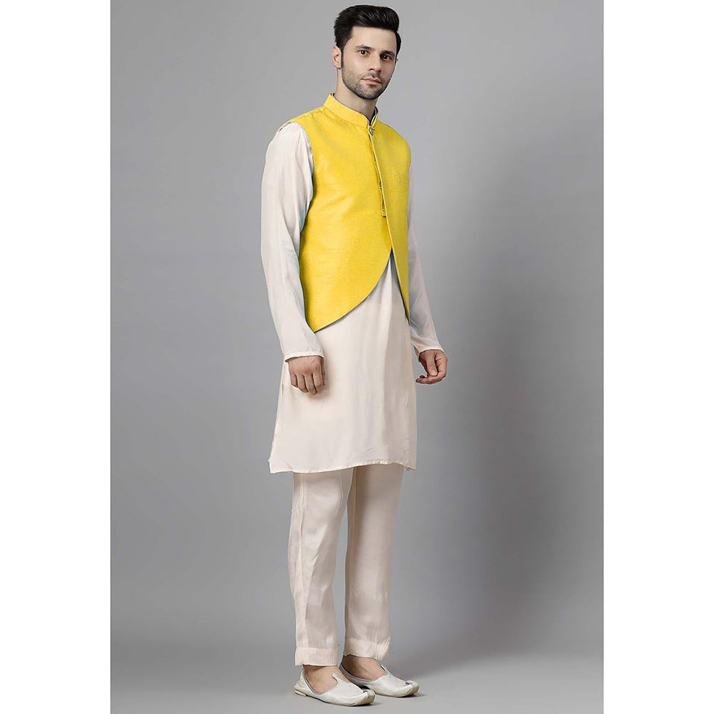 UTSAV FASHION Men Yellow Kurta Pant with Jacket
