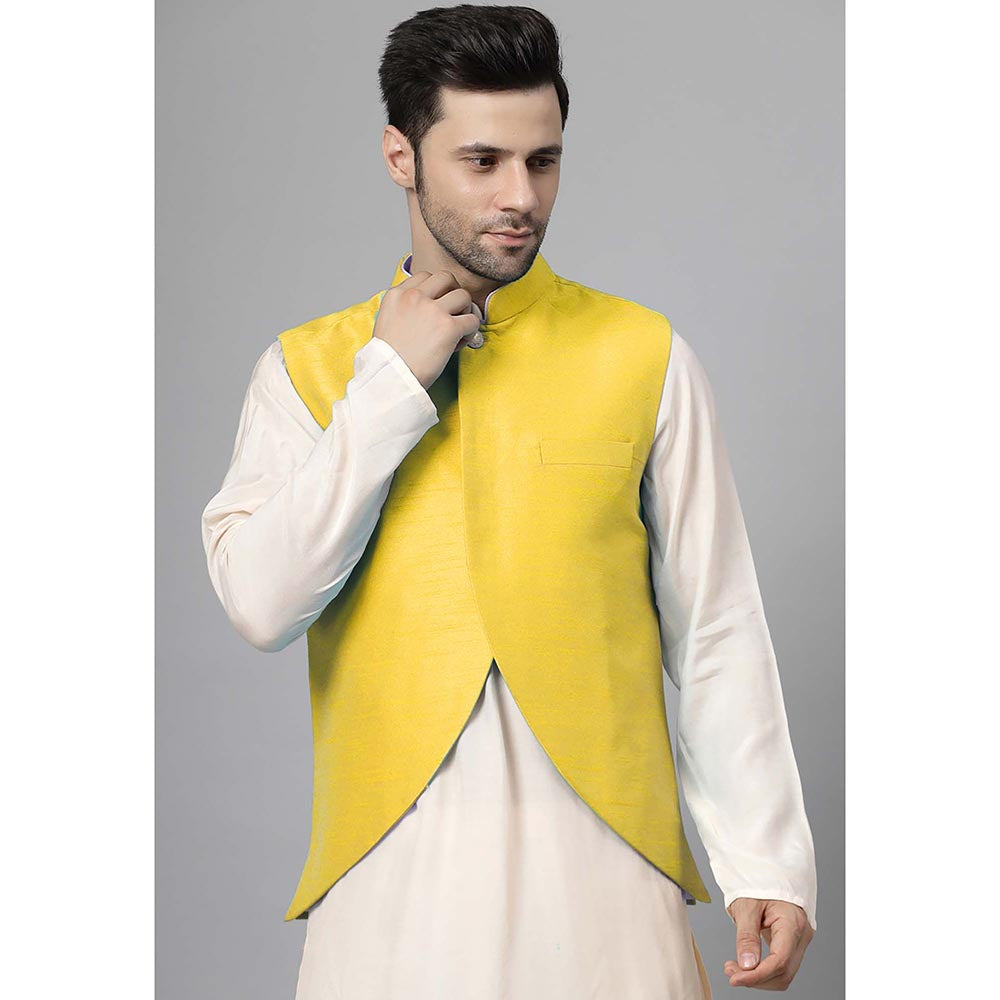 UTSAV FASHION Men Yellow Kurta Pant with Jacket