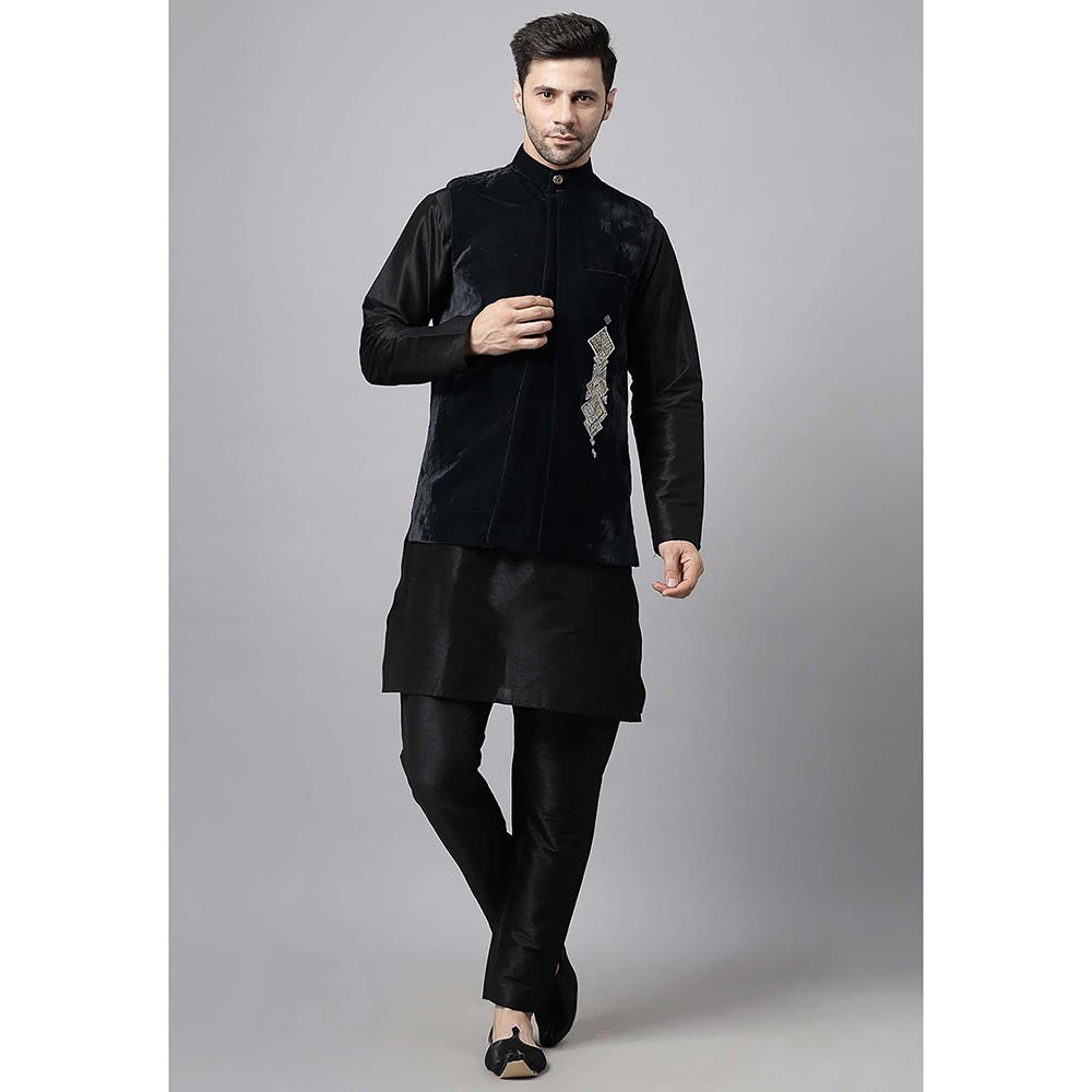 UTSAV FASHION Black Straight Kurta and Pant with Nehru jacket
