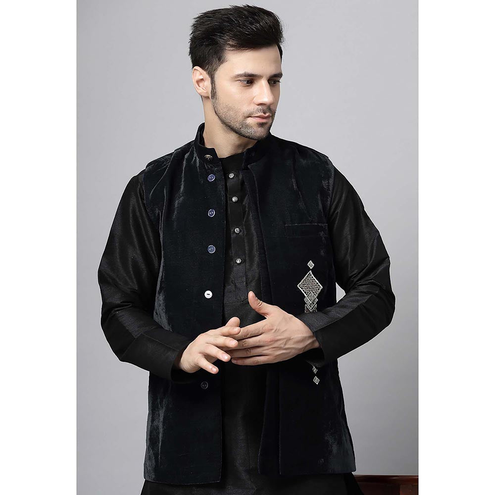 UTSAV FASHION Black Straight Kurta and Pant with Nehru jacket