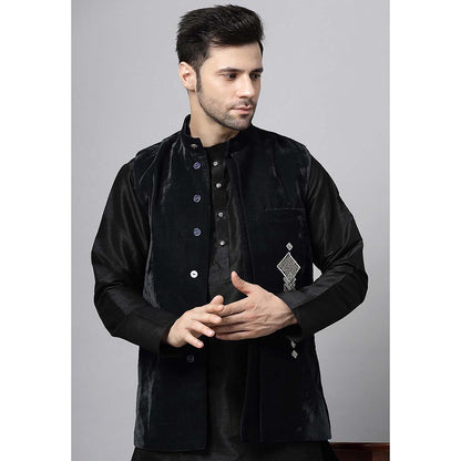 UTSAV FASHION Black Straight Kurta and Pant with Nehru jacket