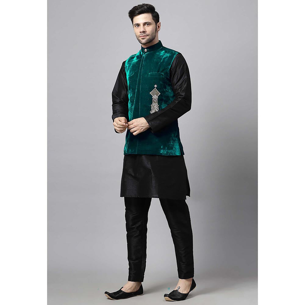UTSAV FASHION Turquoise Straight Kurta and Pant with Nehru jacket