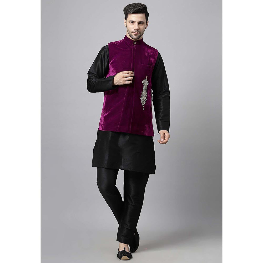 UTSAV FASHION Burgundy Straight Kurta and Pant with Nehru jacket