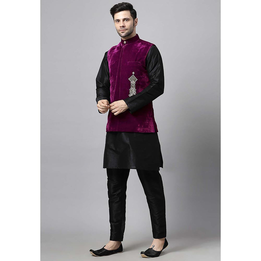 UTSAV FASHION Burgundy Straight Kurta and Pant with Nehru jacket