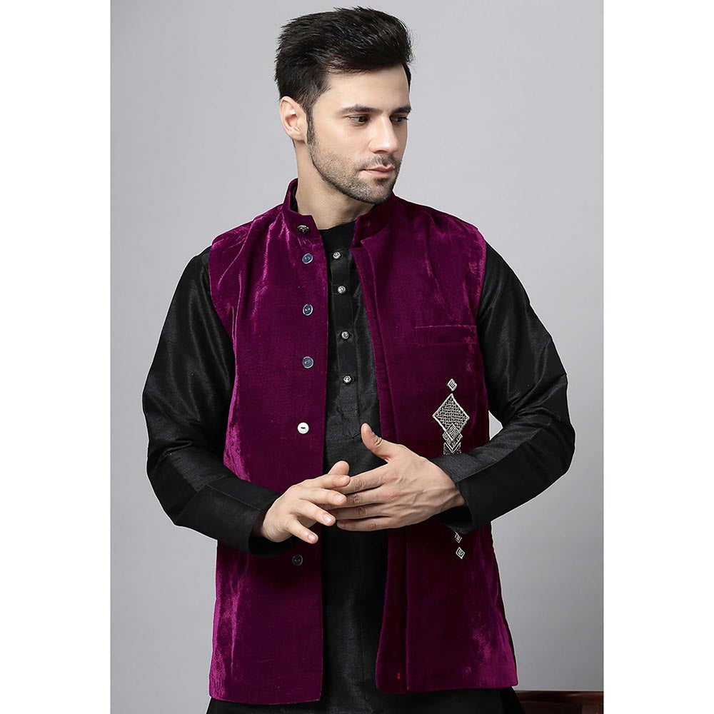UTSAV FASHION Burgundy Straight Kurta and Pant with Nehru jacket
