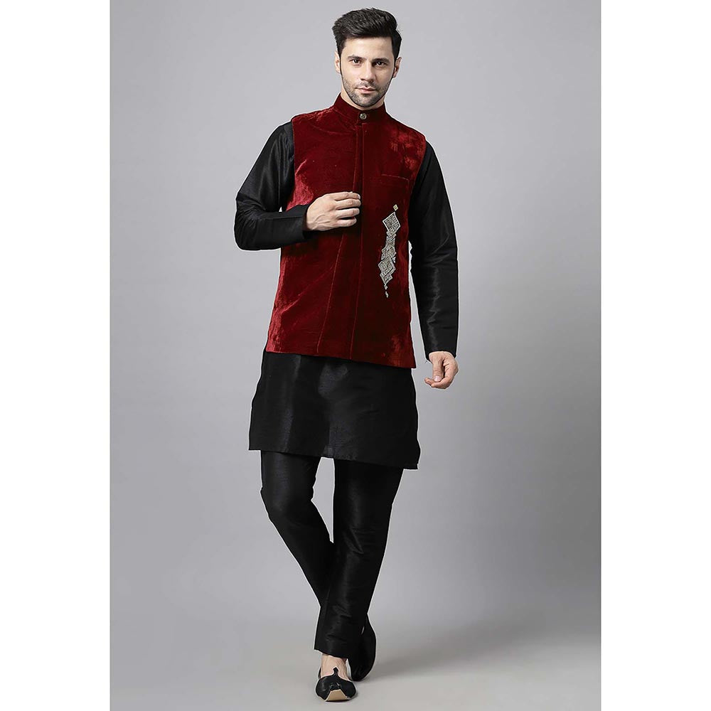 UTSAV FASHION Red Straight Kurta and Pant with Nehru jacket