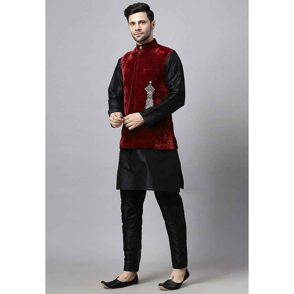 UTSAV FASHION Red Straight Kurta and Pant with Nehru jacket