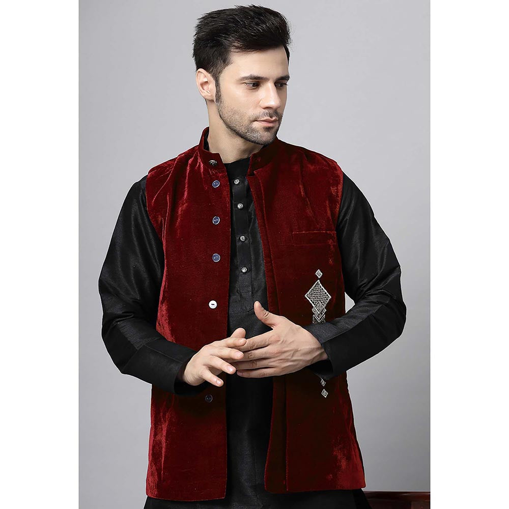 UTSAV FASHION Red Straight Kurta and Pant with Nehru jacket